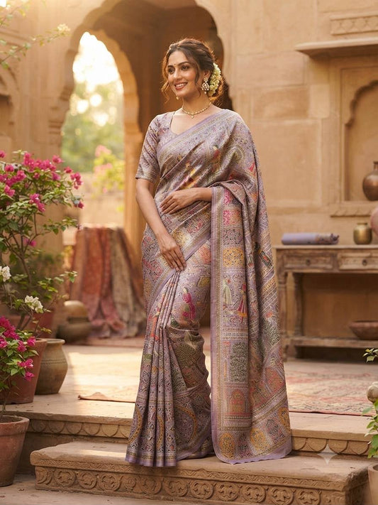 Glamorous Lavender Dola Pashmina Saree With Demanding Blouse Piece