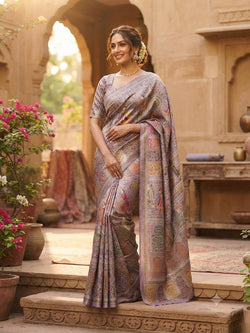 Glamorous Lavender Dola Pashmina Saree With Demanding Blouse Piece