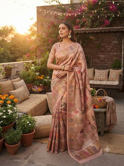 Exuberant Pink Dola Pashmina Saree With Delectable Blouse Piece