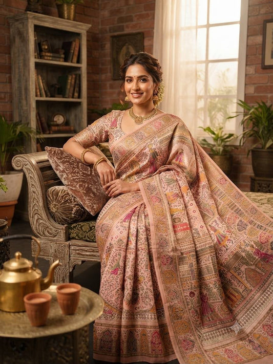 Exuberant Pink Dola Pashmina Saree With Delectable Blouse Piece