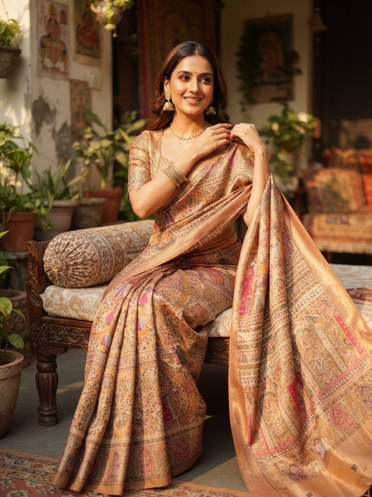 Effulgent Yellow Dola Pashmina Saree With Posh Blouse Piece