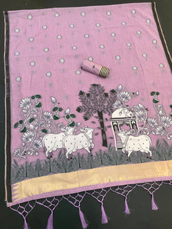 Winsome Lavender Pure Munga Cotton Silk Saree With Chatoyant Blouse Piece