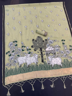 Innovative Pista Pure Munga Cotton Silk Saree With Forbearance Blouse Piece