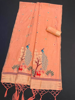 Lassitude Peach Pure Munga Cotton Silk Saree With Dalliance Blouse Piece
