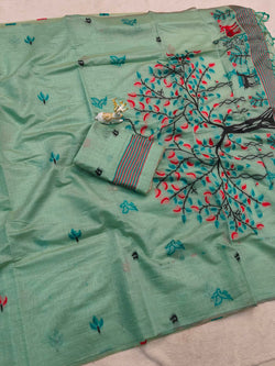 Desuetude Turquoise Pure Munga Cotton Silk Saree With Ethereal Blouse Piece