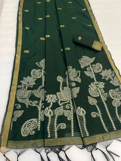 Ravishing Dark Green Pure Munga Cotton Silk Saree With Cynosure Blouse Piece