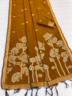 Panoply Mustard Pure Munga Cotton Silk Saree With Jubilant Blouse Piece