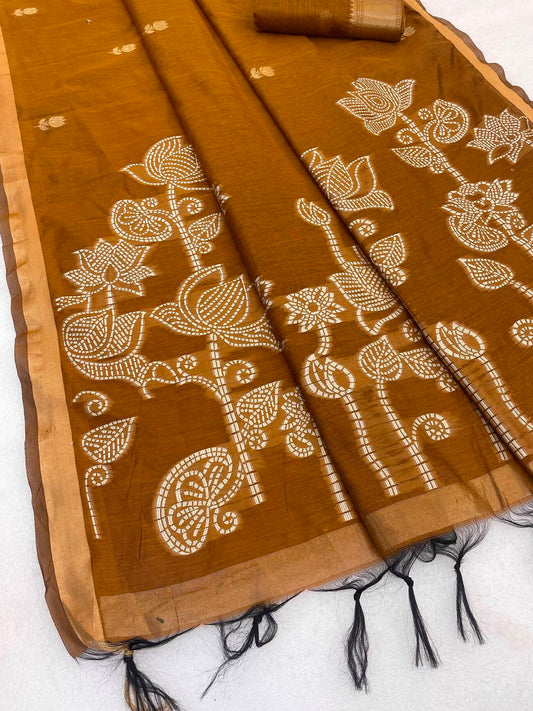 Panoply Mustard Pure Munga Cotton Silk Saree With Jubilant Blouse Piece