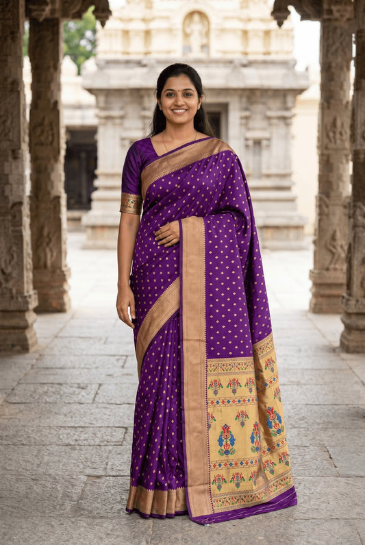Classy Purple Paithani Silk Saree With Gorgeous Blouse Piece
