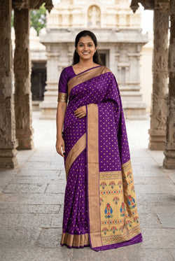 Classy Purple Paithani Silk Saree With Gorgeous Blouse Piece
