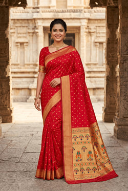 Entrancing Red Paithani Silk Saree With Denouement Blouse Piece
