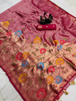 Diaphanous Dark Pink Banarasi Khadi Silk Saree With Lovely Blouse Piece