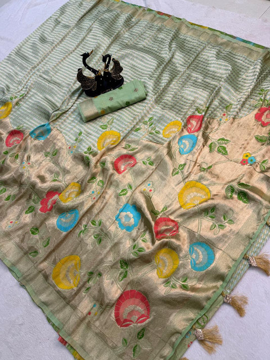 Beauteous Sea Green Banarasi Khadi Silk Saree With Woebegone Blouse Piece