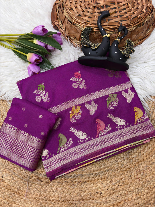 Felicitous Purple Banarasi Khadi Silk Saree With Precious Blouse Piece