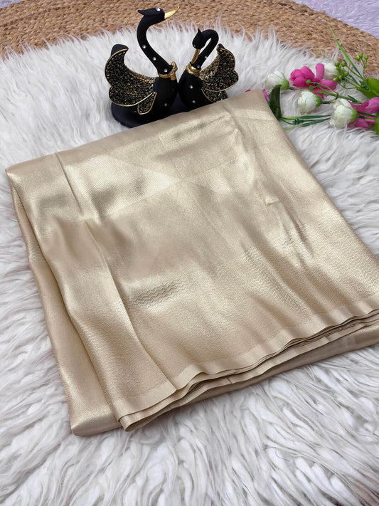 Exuberant Beige Banarasi Tissue Silk Saree With Desultory Blouse Piece
