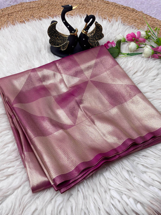 Woebegone Dark Pink Banarasi Tissue Silk Saree With Sizzling Blouse Piece