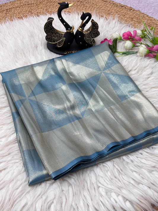 Sempiternal Firozi Banarasi Tissue Silk Saree With Delectable Blouse Piece