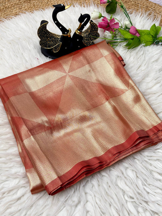 Petrichor Red Banarasi Tissue Silk Saree With Dazzling Blouse Piece