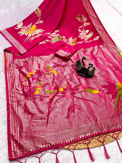 Adorning Dark Pink Banarasi Khadi Silk Saree With Energetic Blouse Piece