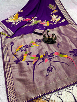 Adorable Royal Purple Banarasi Khadi Silk Saree With Super classy Blouse Piece