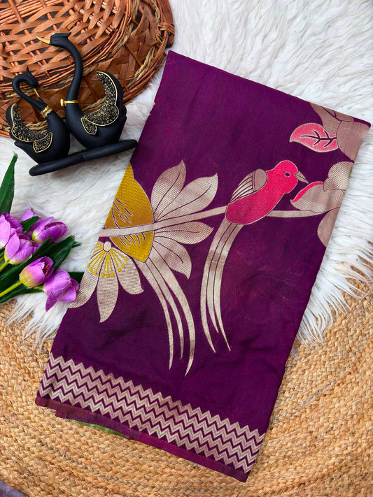 Comely Wine Banarasi Khadi Silk Saree With Lassitude Blouse Piece