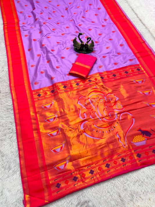 Admirable Lavender Paithani Silk Saree With Refreshing Blouse Piece