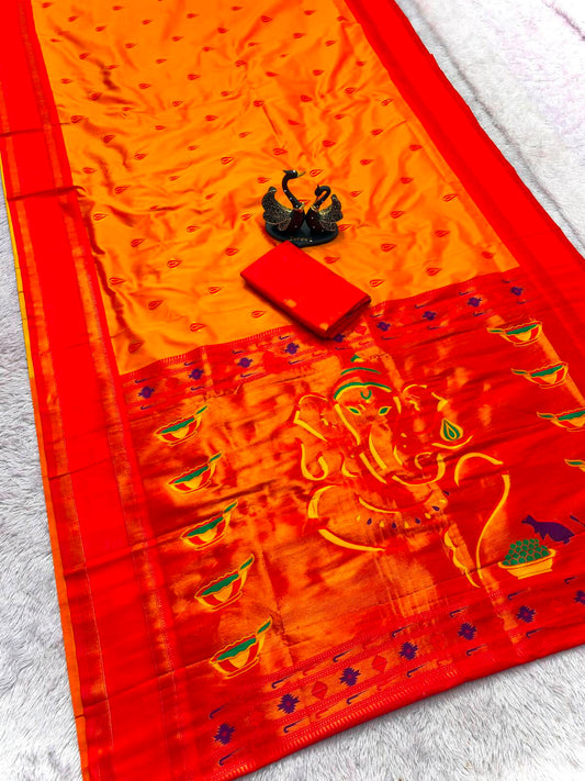 Aplomb Yellow Paithani Silk Saree With Winsome Blouse Piece