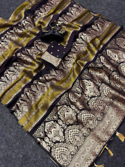 Cynosure Black Banarasi Khadi Silk Saree With Tantalizing Blouse Piece