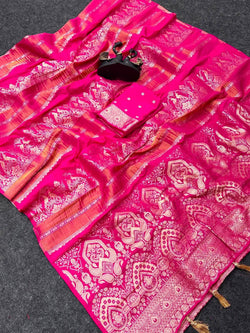 Propinquity Dark Pink Banarasi Khadi Silk Saree With Epiphany Blouse Piece