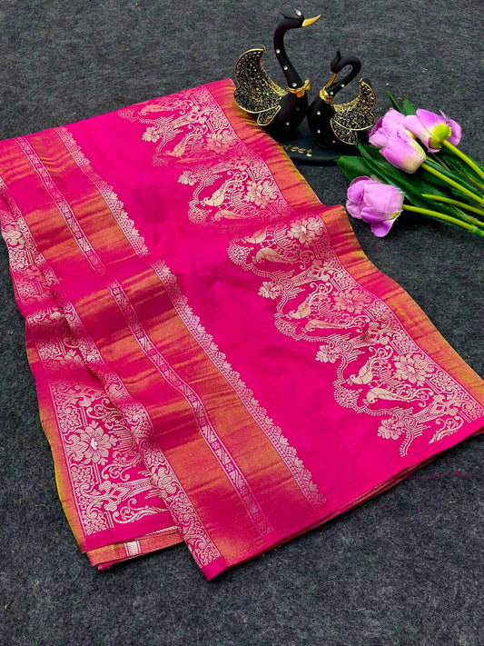 Propinquity Dark Pink Banarasi Khadi Silk Saree With Epiphany Blouse Piece