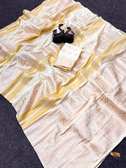 Nemesis Off White Banarasi Khadi Silk Saree With Twirling Blouse Piece