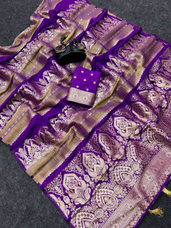 Imaginative Purple Banarasi Khadi Silk Saree With Enamoring Blouse Piece