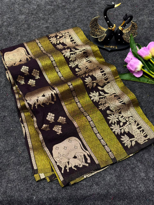 Groovy Black Banarasi Khadi Silk Saree With Dalliance Blouse Piece