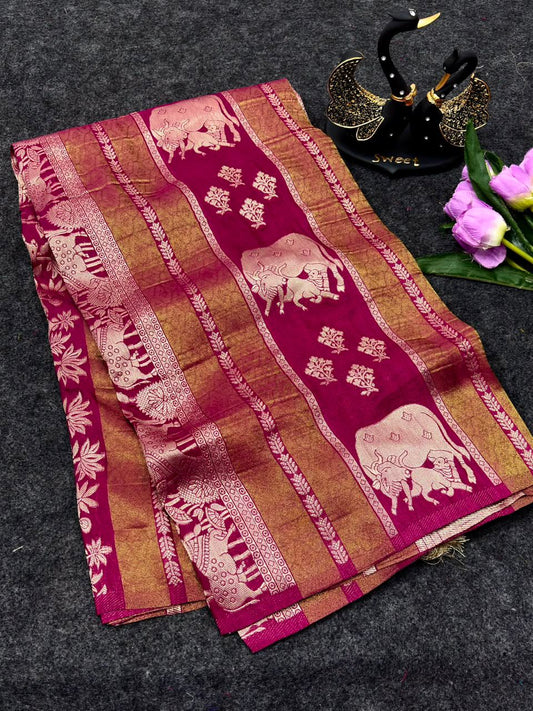 Resonant Dark Pink Banarasi Khadi Silk Saree With Denouement Blouse Piece