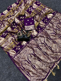 Classy Purple Banarasi Khadi Silk Saree With Zephyr Blouse Piece
