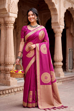 Girlish Dark Pink Banarasi Khadi Silk Saree With Seraglio Blouse Piece