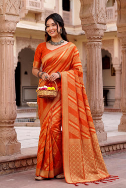 Transcendent Orange Banarasi Khadi Silk Saree With Preferable Blouse Piece