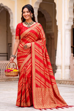 Hypnotic Red Banarasi Khadi Silk Saree With Radiant Blouse Piece