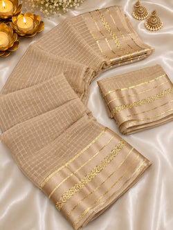 Ideal Beige Banarasi Viscose Silk Saree With Seraphic Blouse Piece