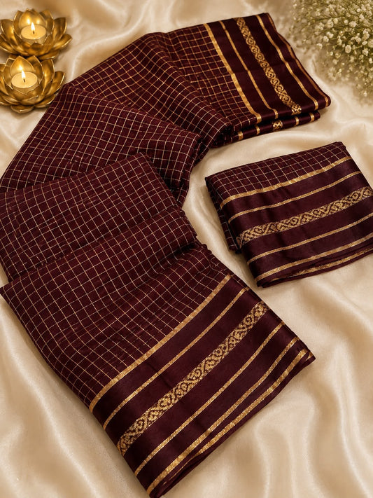 Excellent Brown Banarasi Viscose Silk Saree With Ornate Blouse Piece