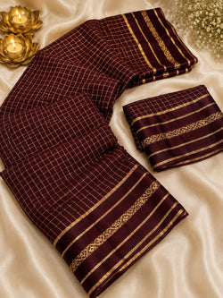 Excellent Brown Banarasi Viscose Silk Saree With Ornate Blouse Piece