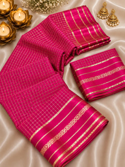 Prettiest Dark Pink Banarasi Viscose Silk Saree With Divine Blouse Piece