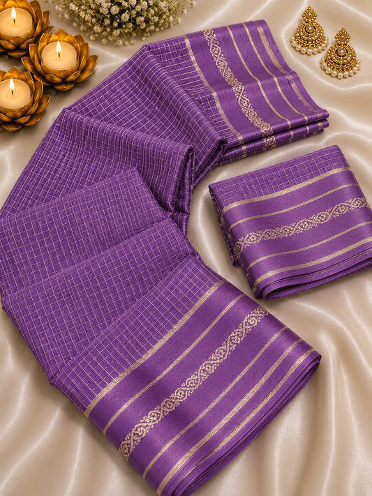 Designer Lavender Banarasi Viscose Silk Saree With Petrichor Blouse Piece