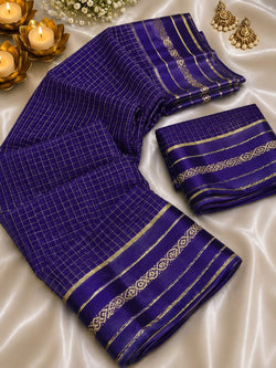Incredible Navy Blue Banarasi Viscose Silk Saree With Devastating Blouse Piece