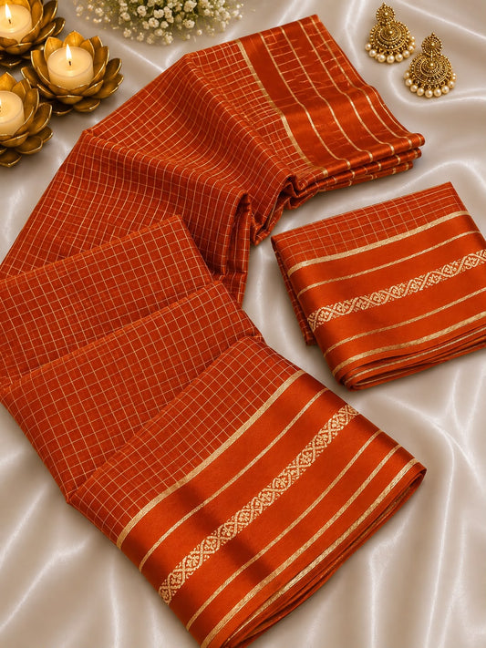 Exquisite Orange Banarasi Viscose Silk Saree With Ethereal Blouse Piece