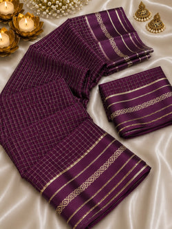 Demure Wine Banarasi Viscose Silk Saree With Embellished Blouse Piece