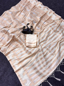 Resonant Off White Khadi Georgette Banarasi Silk Saree With Tantalizing Blouse Piece