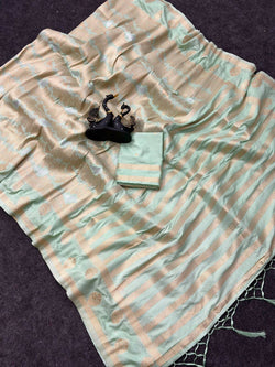 Murmurous Pista Khadi Georgette Banarasi Silk Saree With Splendiferous Blouse Piece
