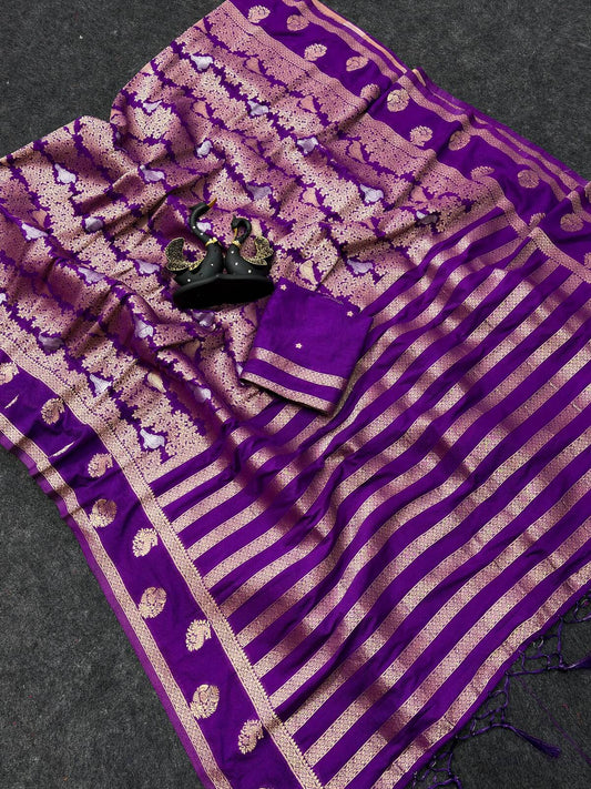 Ineffable Purple Khadi Georgette Banarasi Silk Saree With Beautiful Blouse Piece