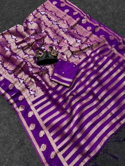 Ineffable Purple Khadi Georgette Banarasi Silk Saree With Beautiful Blouse Piece
